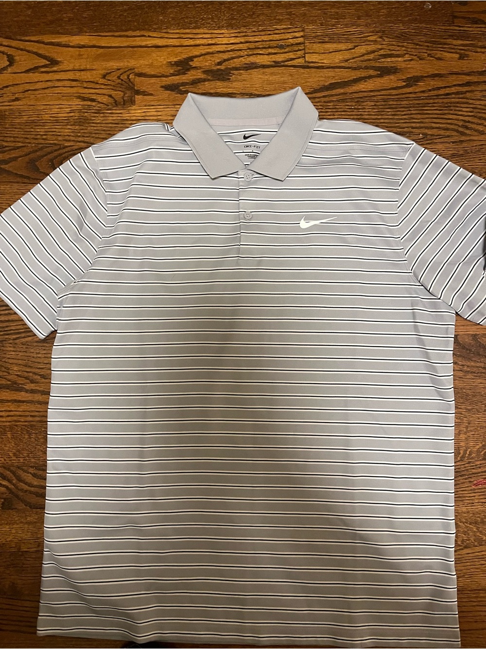 Nike Men’s Light Gray and White Striped Polo